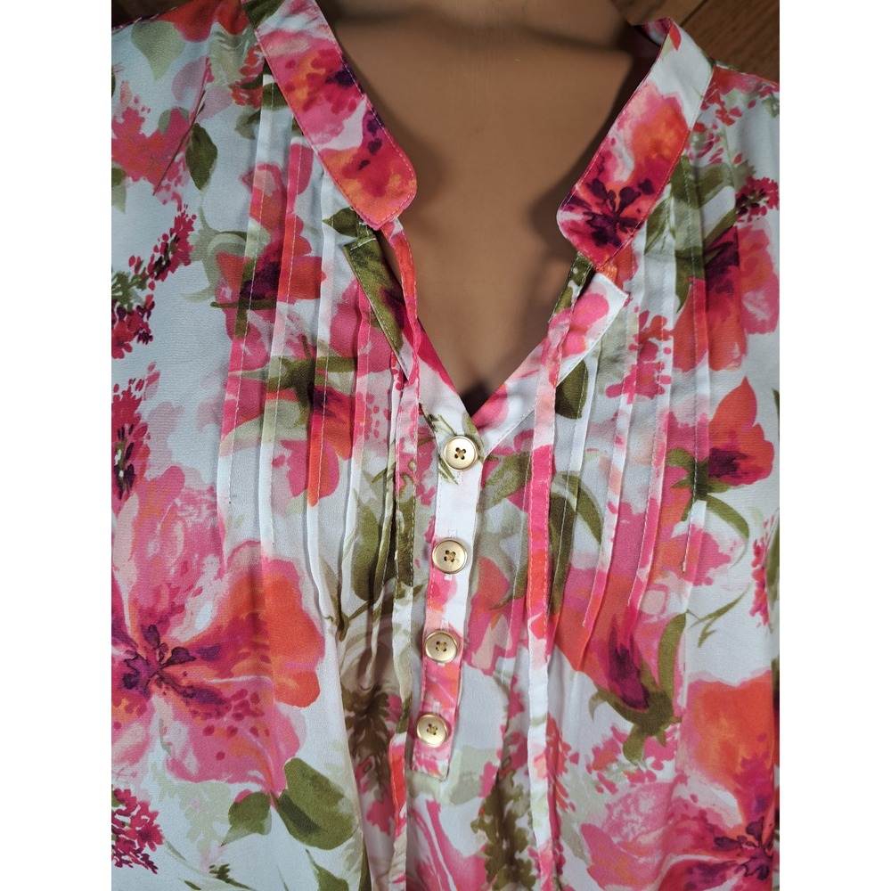 Jones New York Sport Pink Floral Pintuck Peplum Blouse Small Long Sleeve Top